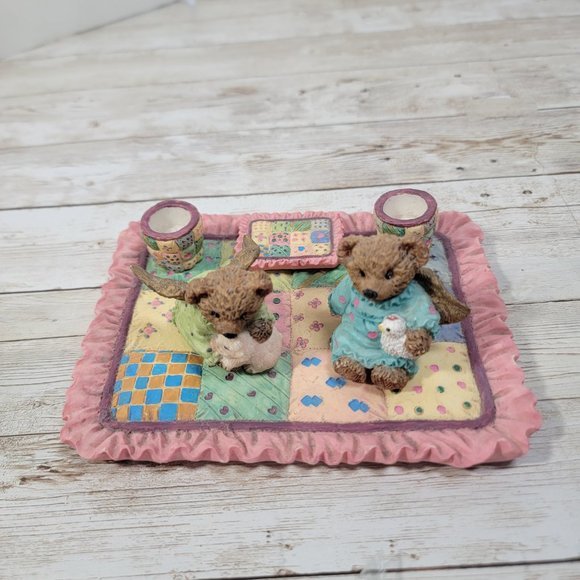 1996 Youngins Teddy Bear Picnic Miniatures Set 6pc Ceramic Ceramic Pastel Colors - Picture 9 of 11